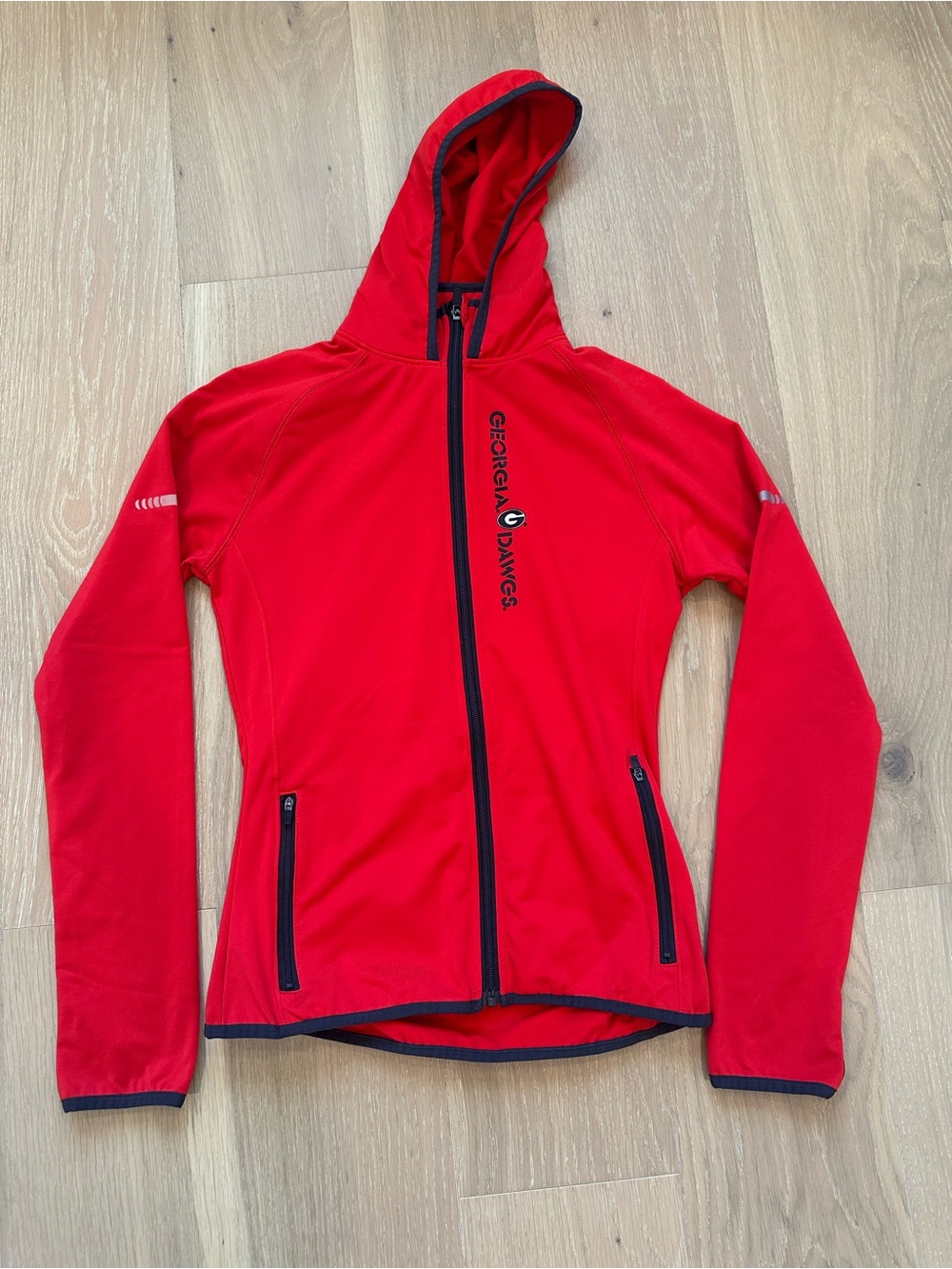 Women’s UGA Red Running Full Zip Long Sleeve Thumb Hole Hood Jacket Georgia Dawg